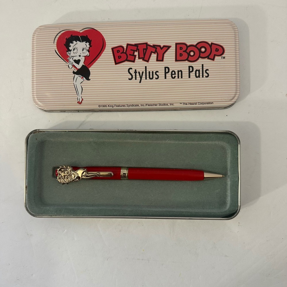 Vintage 1995 Betty Boop Stylus Pen Pals Red Ballpoint Pen with Original Tin Case